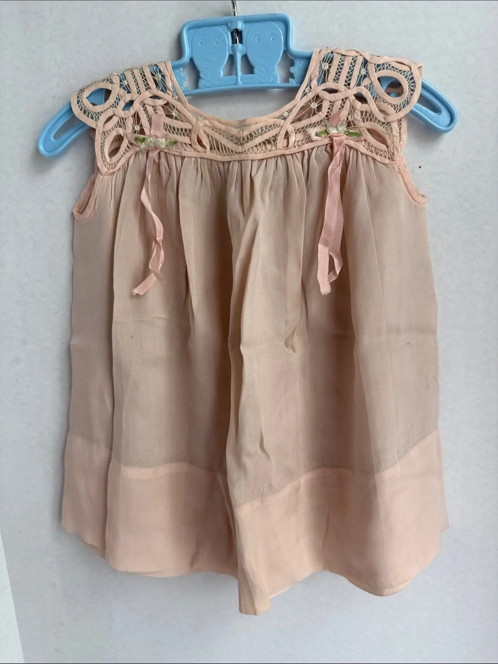 Antique c.1915–1925 Silk Baby Dress Tape Lace Pink Ribbonwork Heirloom Display